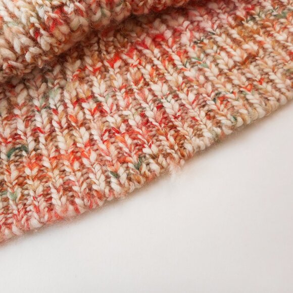 Talbots Womens L Chunky Knit Sweater Cream Orange Green Wool Blend Cozy Pullover - Picture 8 of 11